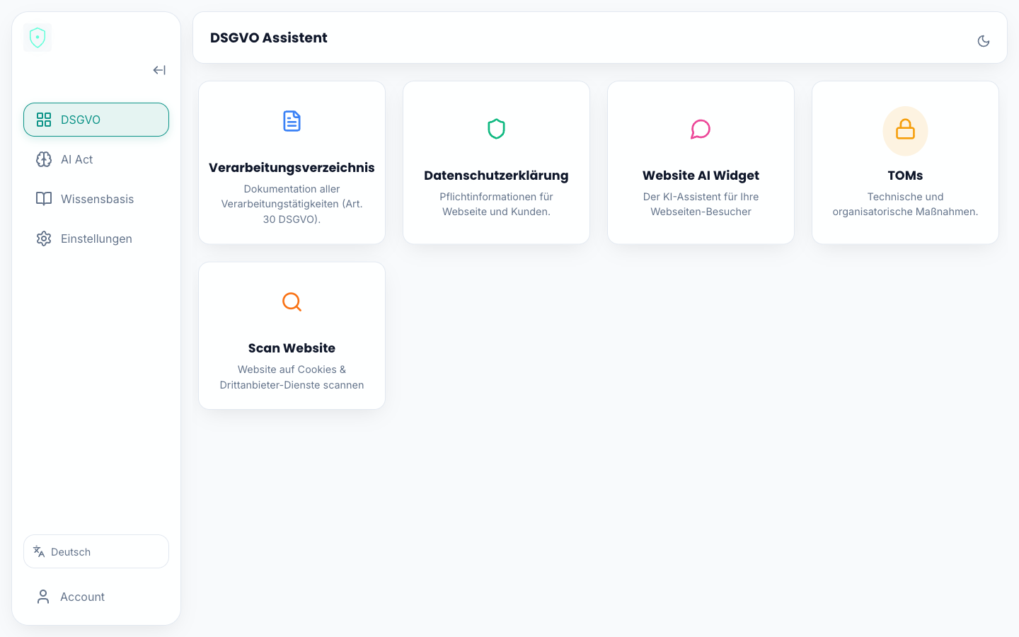 zerty.io DSGVO Assistent – Dashboard